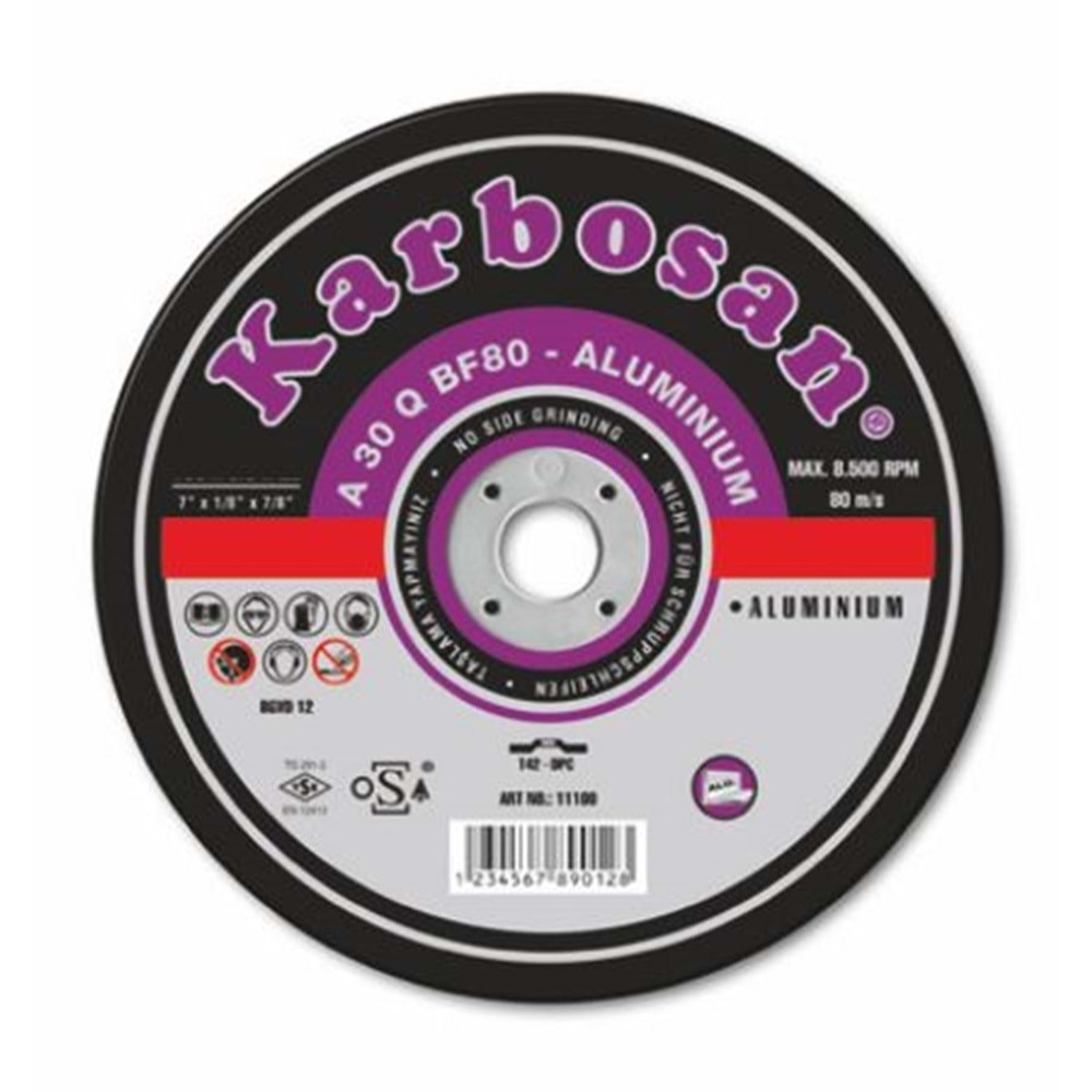 KARBOSAN ALUMİNYUM KESİCİ BOMBELİ 180 x 3.0 x 22 A 30 Q BF80